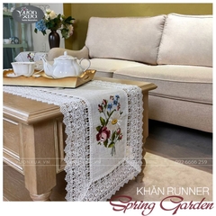 COMBO set 3 Khăn phủ ghế sofa, khăn phủ bàn trà thêu hoa hồng, hoa cúc VƯỜN XƯA, KBSG-SOFA