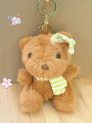 Móc khóa gấu bông nơ sọc màu