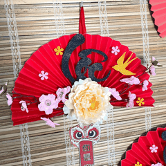 Quạt nhung hoa vải 40cm