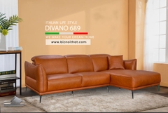 Bộ Ghế Sofa Văng chất liệu da bò Ý nhập khẩu Divano S-689 màu Camel