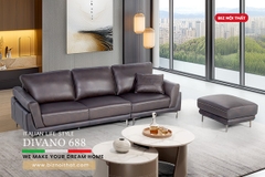 Bộ Sofa Văng chất liệu da bò Ý nhập khẩu Divano S688 dài 2,16m màu Nâu Dark Brown