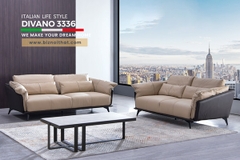 Bộ Sofa văng da bò nhập khẩu Full 100% da bò Divano S3336 dài 2,22m màu Kem pha Nâu
