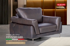 Bộ Sofa Văng chất liệu da bò Ý nhập khẩu Divano S688 dài 2,16m màu Nâu Dark Brown