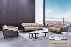 Bộ Sofa văng da bò nhập khẩu Full 100% da bò Divano S3336 dài 2,22m màu Kem pha Nâu