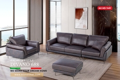 Bộ Sofa Văng chất liệu da bò Ý nhập khẩu Divano S688 dài 2,16m màu Nâu Dark Brown
