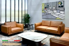 Bộ Sofa văng da bò nhập khẩu Full 100% da bò Divano S820 màu Dark Orange