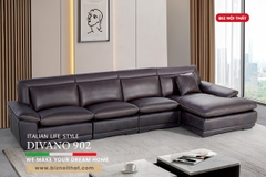 Bộ Sofa góc L chất liệu da bò Ý nhập khẩu Divano L902 màu nâu Dark Brown