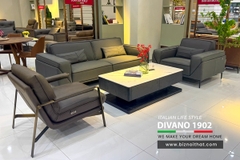 Bộ Sofa văng da bò nhập khẩu Full 100% da bò Divano S1902 dài 2,2m màu Xám Dark Grey
