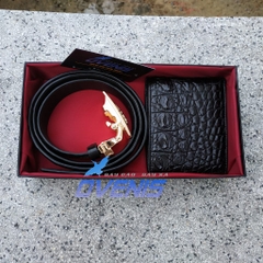 Set Cá Sấu Đen [VÍ + THẮT LƯNG DA HÔNG TRƠN] SET1D