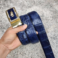 Thắt lưng Bản rộng 4cm. Da bụng hông cá sấu Xanh navy nổi bật!