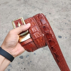 Thắt Lưng Da Cá Sấu [DÂY LIỀN NGUYÊN CON 4cm] Đan Viền Thủ Công Rất Bền! (mặt vàng)