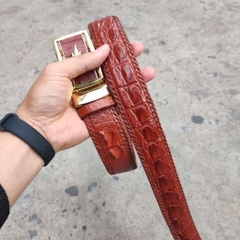 Thắt Lưng Da Cá Sấu [DÂY LIỀN NGUYÊN CON 4cm] Đan Viền Thủ Công Rất Bền! (mặt vàng)