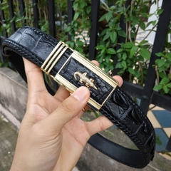 Thắt Lưng Da Cá Sấu Màu Đen [DÂY LIỀN NGUYÊN CON 4cm] Đan Viền Thủ Công Rất Bền!