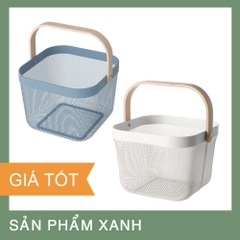 RỔ SẮT QUAI GỖ ĐA NĂNG, ĐỰNG TRÁI CÂY, THỨC ĂN - MÀU XANH DA TRỜI