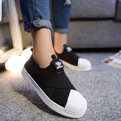 [BZ0112] M ADIDAS SUPERSTAR SLIP ON BLACK WHITE