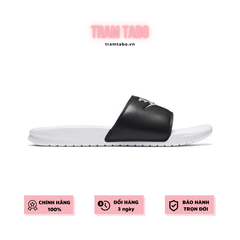 [343880-104] M NIKE BENASSI JDI BLACK WHITE SWOOSH WHITE