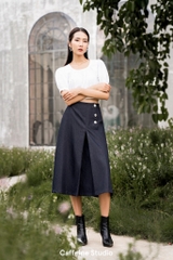 3 button denim midi skirt