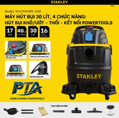 Máy hút bụi Công nghiệp 4 chức năng Stanley SXV19403PE-8AB – 30L – 17Kpa