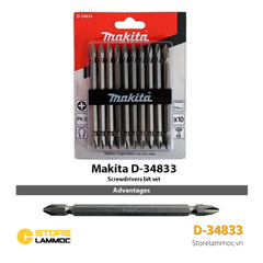 Mũi bắn vít 4 cạnh PH2 dài 85mm TORSON 2 đầu Makita D-34833 (bán lẻ)