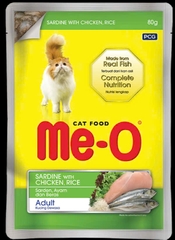 Thức ăn ướt Me-O túi vị cá mòi với gà & gạo 80G