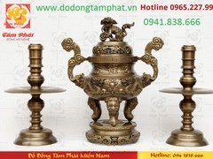 Bộ tam sự bằng đồng hun giả cổ cao 60cm