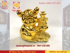 Tượng heo phong thủy nâng hũ tụ bảo mạ vàng