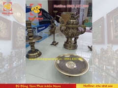 Bộ Đỉnh Đồng Tam Sự hun giả cổ cao 45cm