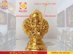 Tượng Phật bà thiên thủ thiên nhãn bằng đồng thếp vàng cao 30cm