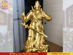 Tượng quan công đứng cầm đao bằng đồng dát vàng 9999 cao 50cm