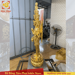 Tượng Phật Thiên Thủ Thiên Nhãn Thập Nhất Diện bằng đồng dát vàng 9999