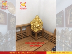 Tượng đồng Phật Di Lặc ngồi ngai rồng mạ vàng 24k