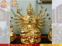 Tượng Phật Mẫu Chuẩn Đề bằng đồng dát vàng cao 46cm