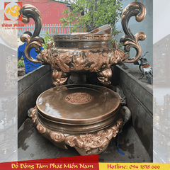 Lư Hương Bằng Đồng Đỏ Cạo Màu Cao 1m6 Trọng Lượng 410kg