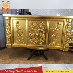 Bàn làm việc của Tổng Giám Đốc đục chạm bằng gỗ hương đỏ dát vàng 9999