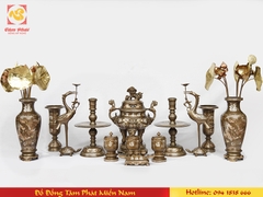 Bồ đồ thờ đồng đỏ khảm tam khí cao cấp - Đỉnh 45, 50, 55, 60, 70cm...