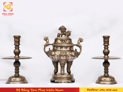 Bồ đồ thờ đồng đỏ khảm tam khí cao cấp - Đỉnh 45, 50, 55, 60, 70cm...