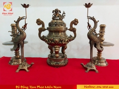 Bộ Đỉnh Đồng Tam Sự hun giả cổ cao 45cm