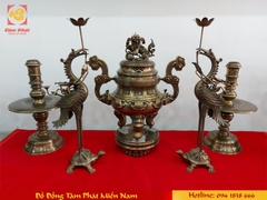 Bộ đỉnh đồng ngũ sự hun nâu hoa sòi 50cm