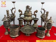 Bộ đỉnh đồng ngũ sự hun nâu hoa sòi 50cm