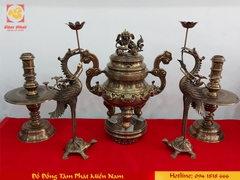 Bộ đỉnh đồng ngũ sự hun nâu hoa sòi 50cm