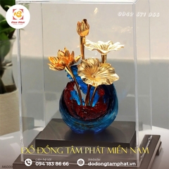 Quà tặng sếp nữ - Chậu hoa sen dát vàng 24k