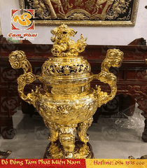Đỉnh thờ tai mây bằng đồng đỏ mạ vàng cao 70cm