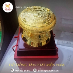 Quà tặng trống đồng lưu niệm mạ vàng 24k