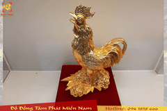 Tượng Gà Trống Phong Thủy Mạ Vàng  24k - Mẫu Gà Hoa Hồng