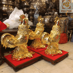 Tượng Gà Trống Phong Thủy Mạ Vàng  24k - Mẫu Gà Hoa Hồng