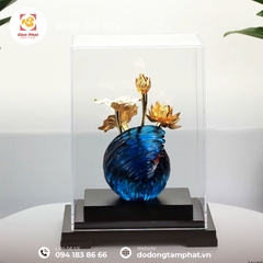 Quà tặng sếp nữ - Chậu hoa sen dát vàng 24k