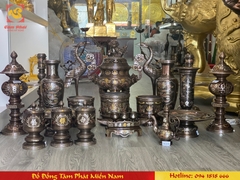 Lọ hoa bằng đồng đỏ khảm ngũ sắc cao cấp