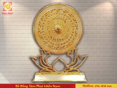 Quà tặng để bàn - Mặt trống đồng đế sen mạ vàng 24k