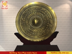 Quà tặng để bàn - Mặt trống đồng đế sen mạ vàng 24k
