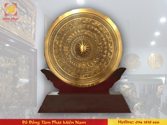 Quà tặng để bàn - Mặt trống đồng đế sen mạ vàng 24k